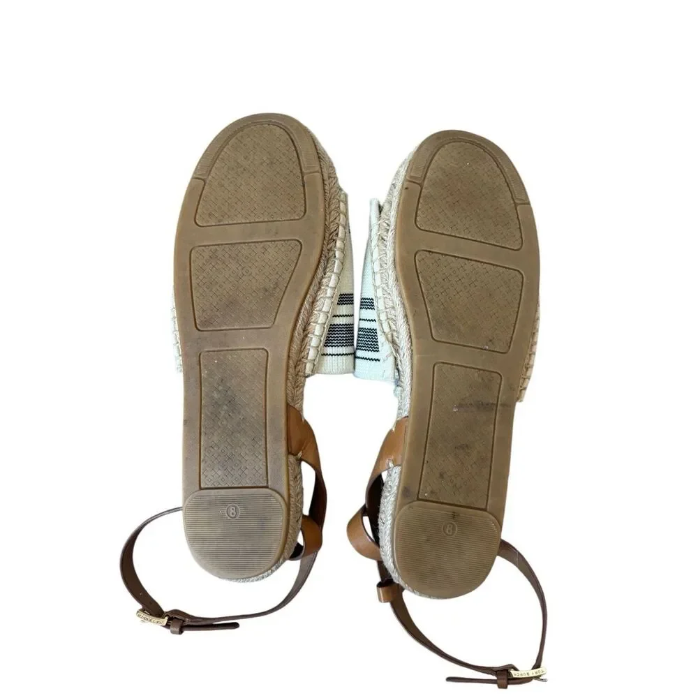 Tory‎ Burch Womens Awning Striped Ivory Blue Espadrilles Sandals Shoes 8